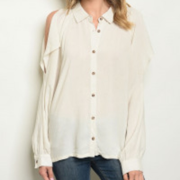 Long sleeve buttondown cold shoulder tunic S-M-L - Picture 2 of 4